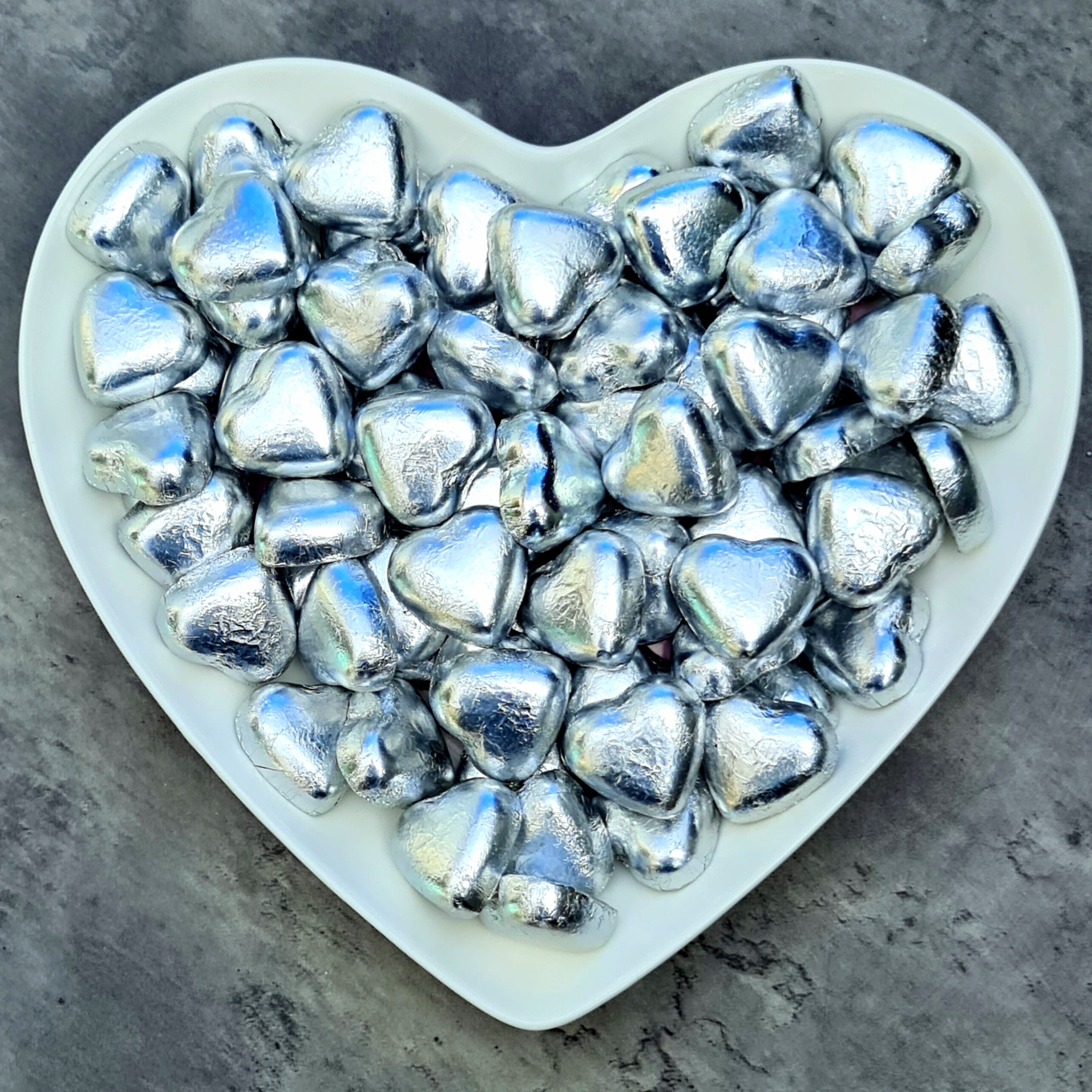 Silver Wrapped Chocolate Hearts - Pik n Mix Lollies NZ